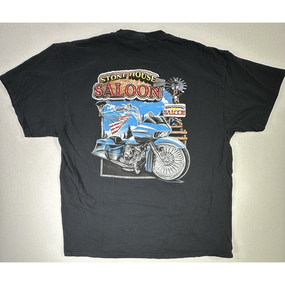Stone House Saloon Black T-Shirt XL Biker Rally Graphic‎ Tee Motorcycle USA